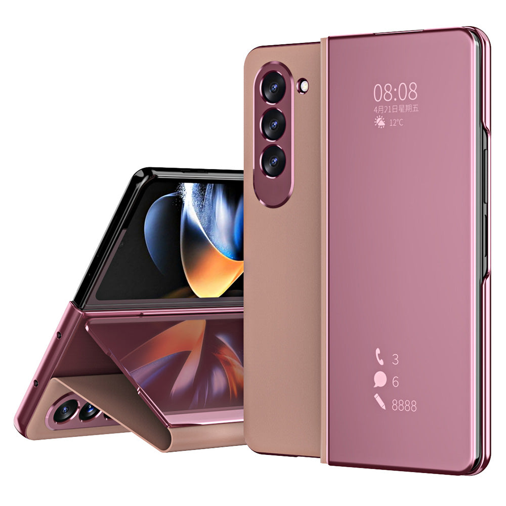 For Samsung Galaxy Z Fold5 5G Mirror Surface Phone Case PU Leather Stand Electroplating Cover For Samsung Galaxy Z Fold5 5G Mirror Surface Phone Case PU Leather Stand Electroplating Cover